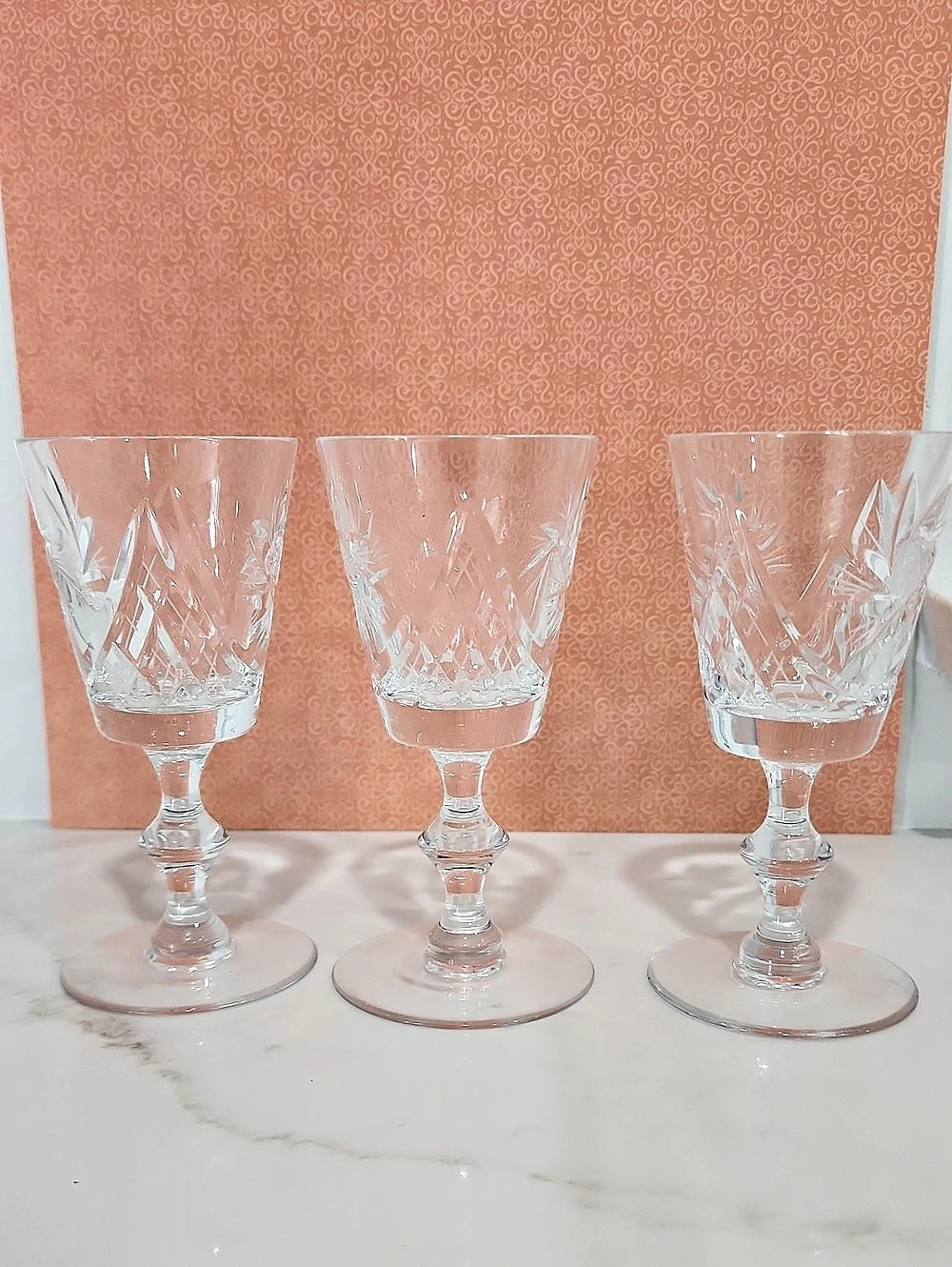 🥂Clear Cut Glass Stemmed Drinkware Set of 3